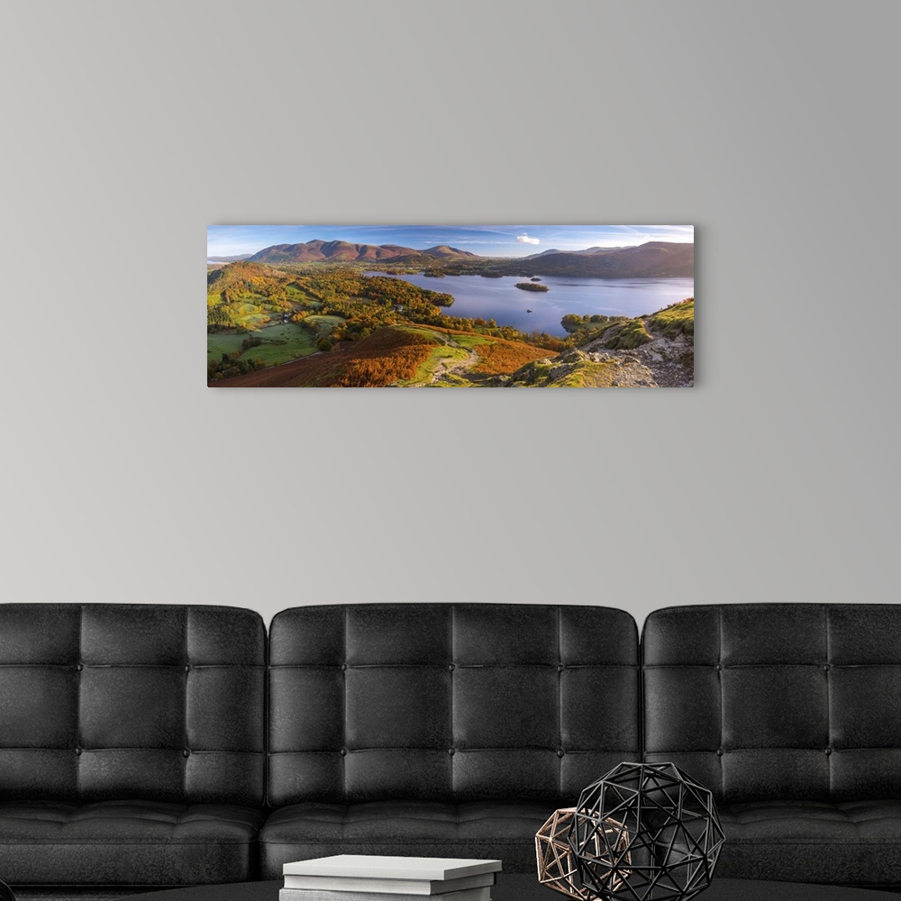 A modern room featuring UK, England, Cumbria, Lake District, Derwentwater, Skiddaw and Blencathra mountains above Keswick...