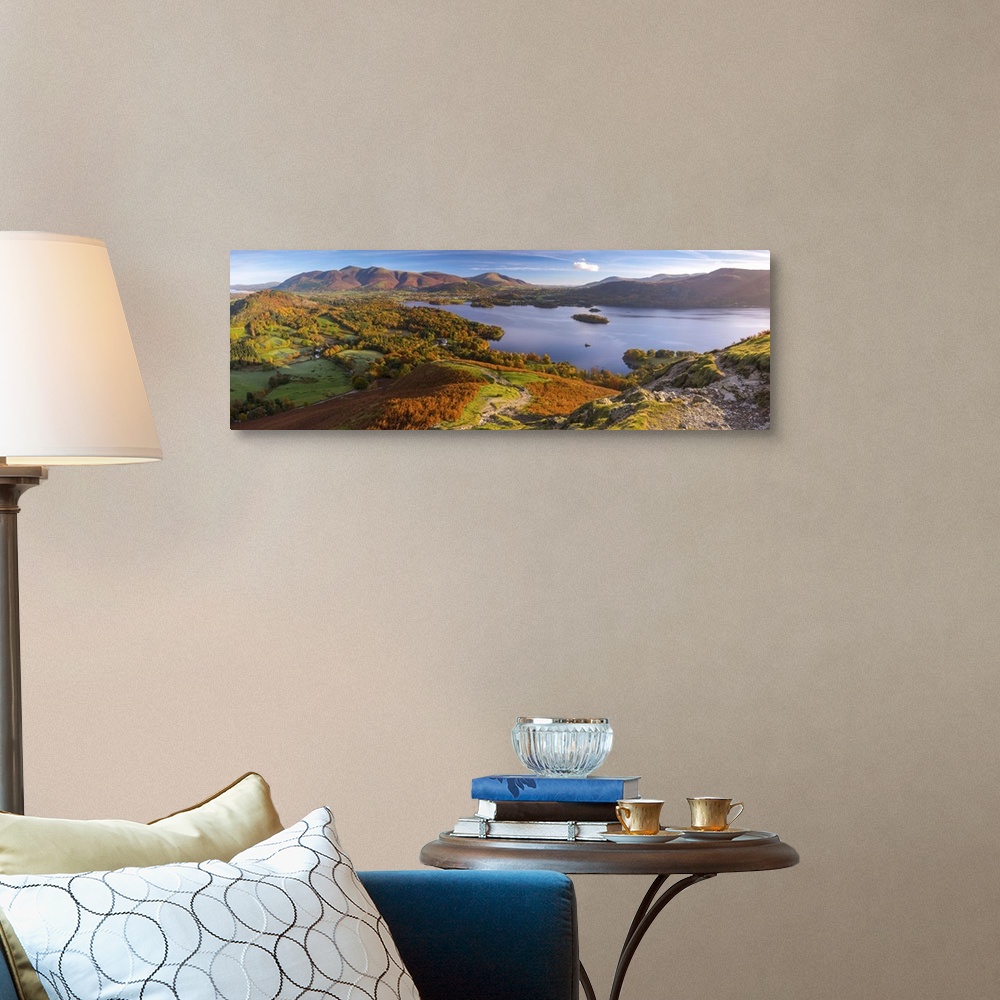 A traditional room featuring UK, England, Cumbria, Lake District, Derwentwater, Skiddaw and Blencathra mountains above Keswick...