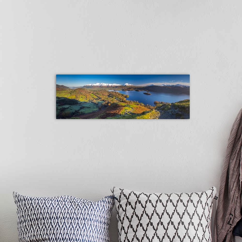 A bohemian room featuring UK, England, Cumbria, Lake District, Derwentwater, Skiddaw and Blencathra mountains above Keswick...