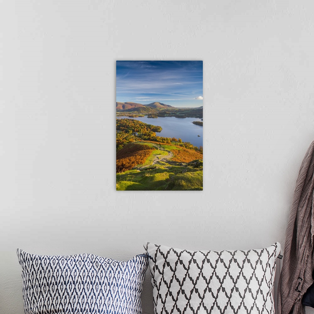 A bohemian room featuring UK, England, Cumbria, Lake District, Derwentwater, Blencathra mountain above Keswick.