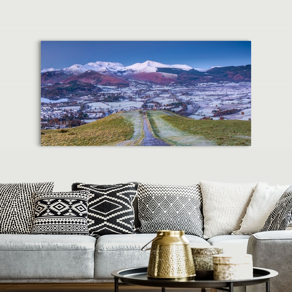 A bohemian room featuring UK, England, Cumbria, Lake District, footpath overlooking Keswick from Latrigg.