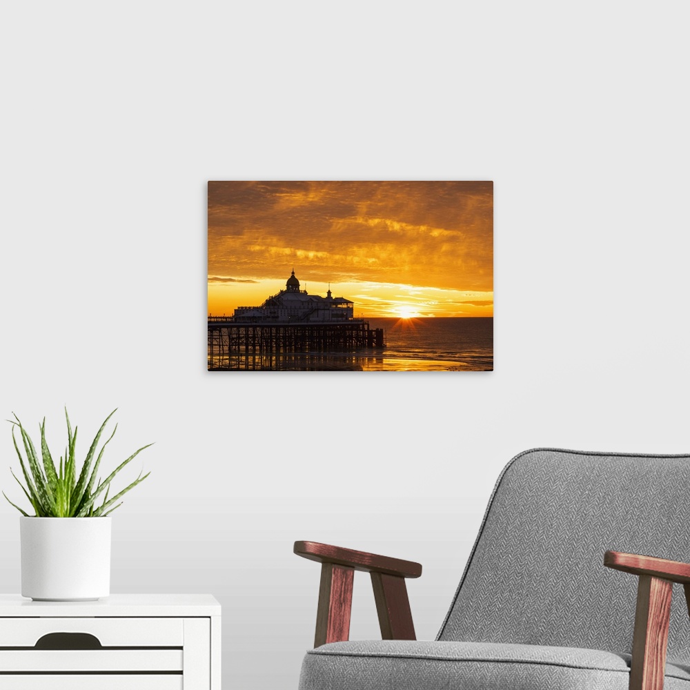 A modern room featuring England, East Sussex, Eastbourne, Eastbourne Beach and Pier with English Channel at Dawn