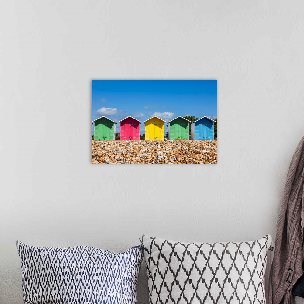 A bohemian room featuring England, East Sussex, Eastbourne, Eastbourne Beach, Colourful Beach Huts.
