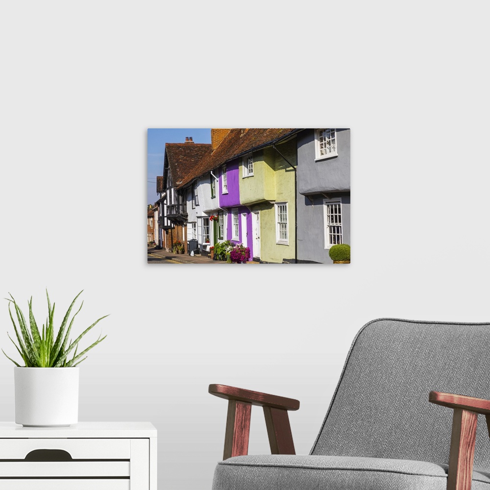 A modern room featuring England, Essex, Saffron Walden, Castle Street, Colourful Houses