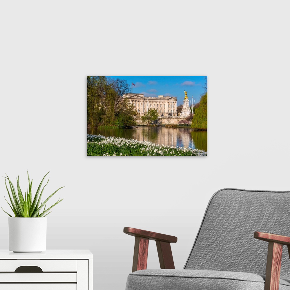 A modern room featuring UK, England, London, Buckingham Palace from St James's Park.