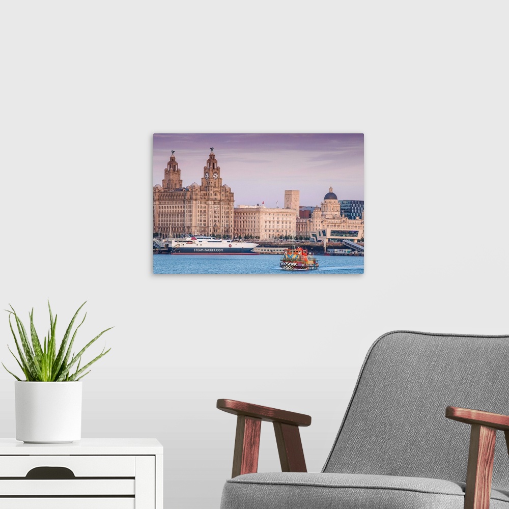 A modern room featuring United Kingdom, England, Merseyside, Liverpool, Mersey ferry and Liverpool skyline, the only Dazz...