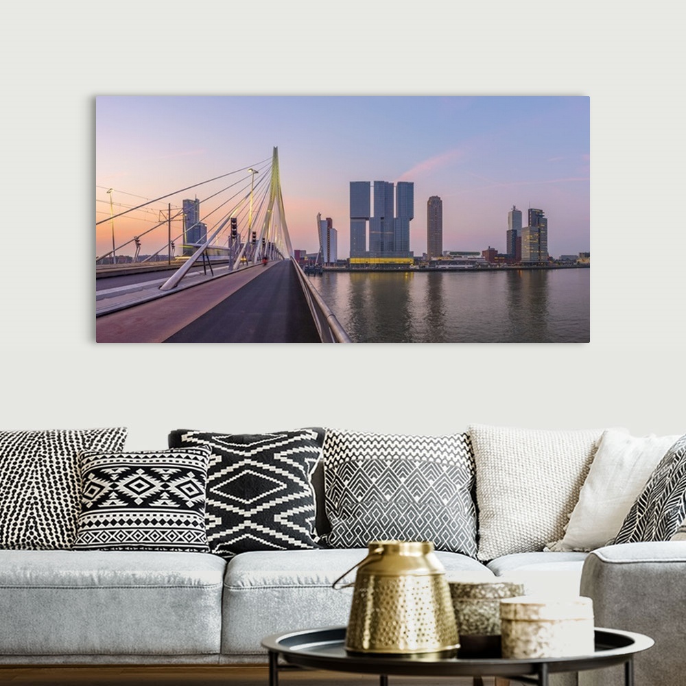 A bohemian room featuring Netherlands, South Holland, Rotterdam, Erasmusbrug, Erasmus Bridge and Wilhelminakade 137, De Rot...