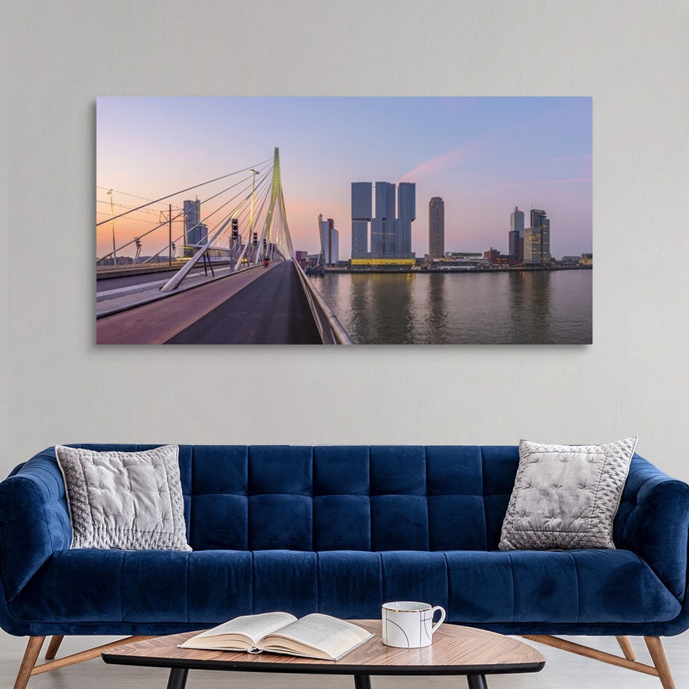 A modern room featuring Netherlands, South Holland, Rotterdam, Erasmusbrug, Erasmus Bridge and Wilhelminakade 137, De Rot...