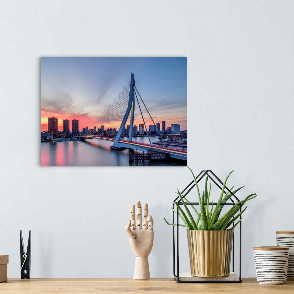 A bohemian room featuring Erasmus Bridge At Sunset, Rotterdam, South Holland, The Netherlands