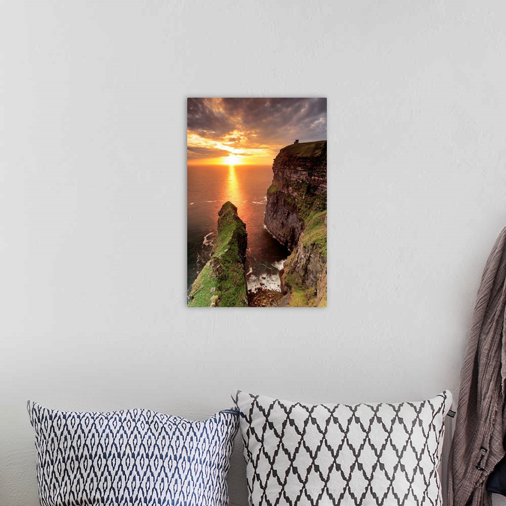 A bohemian room featuring Europe, Ireland, Clare county, Cliffs of Moher at sunset