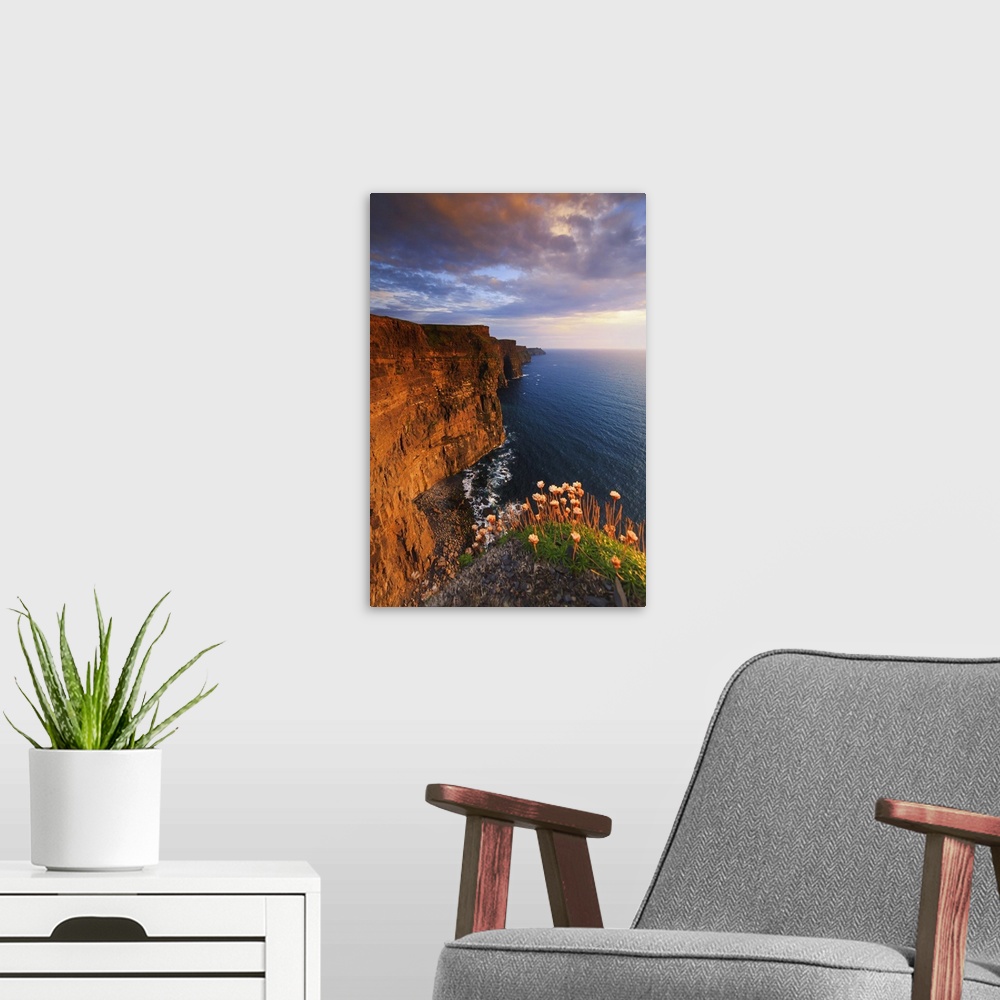 A modern room featuring Europe, Ireland, Clare county, Cliffs of Moher at sunset