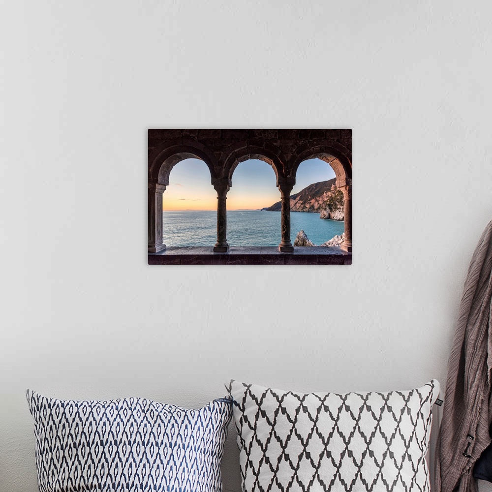 A bohemian room featuring Europe, Italy, Liguria, Portovenere, View Through The Arches Of San Pietro