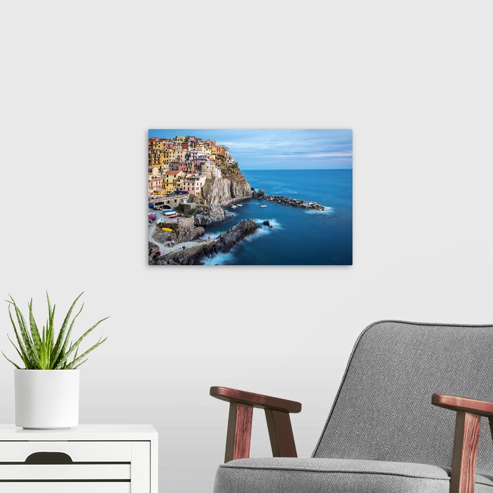 A modern room featuring Europe, Italy, Liguria. Scenic view of Manarola, Cinque Terre.