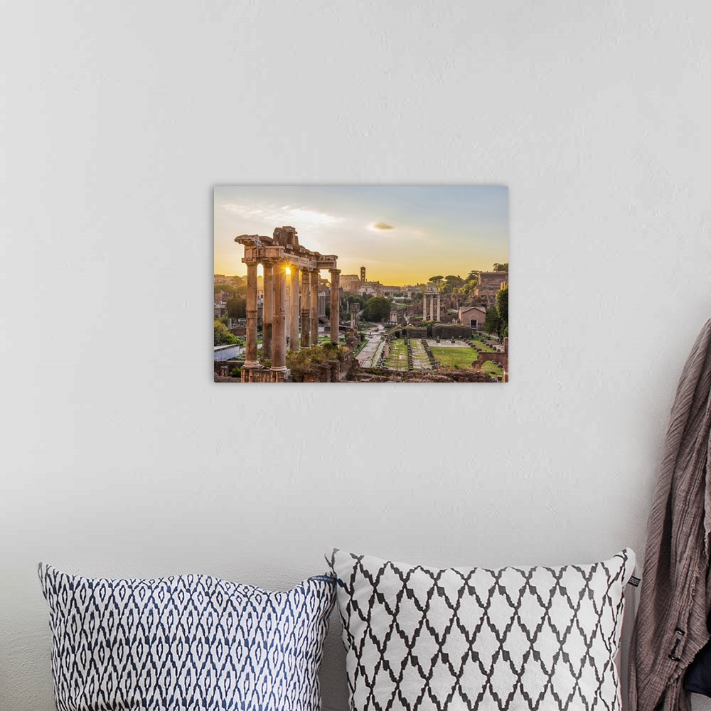 A bohemian room featuring Europe, Italy, Rome. The Forum Romanum with the temple of Saturn at sunrise.