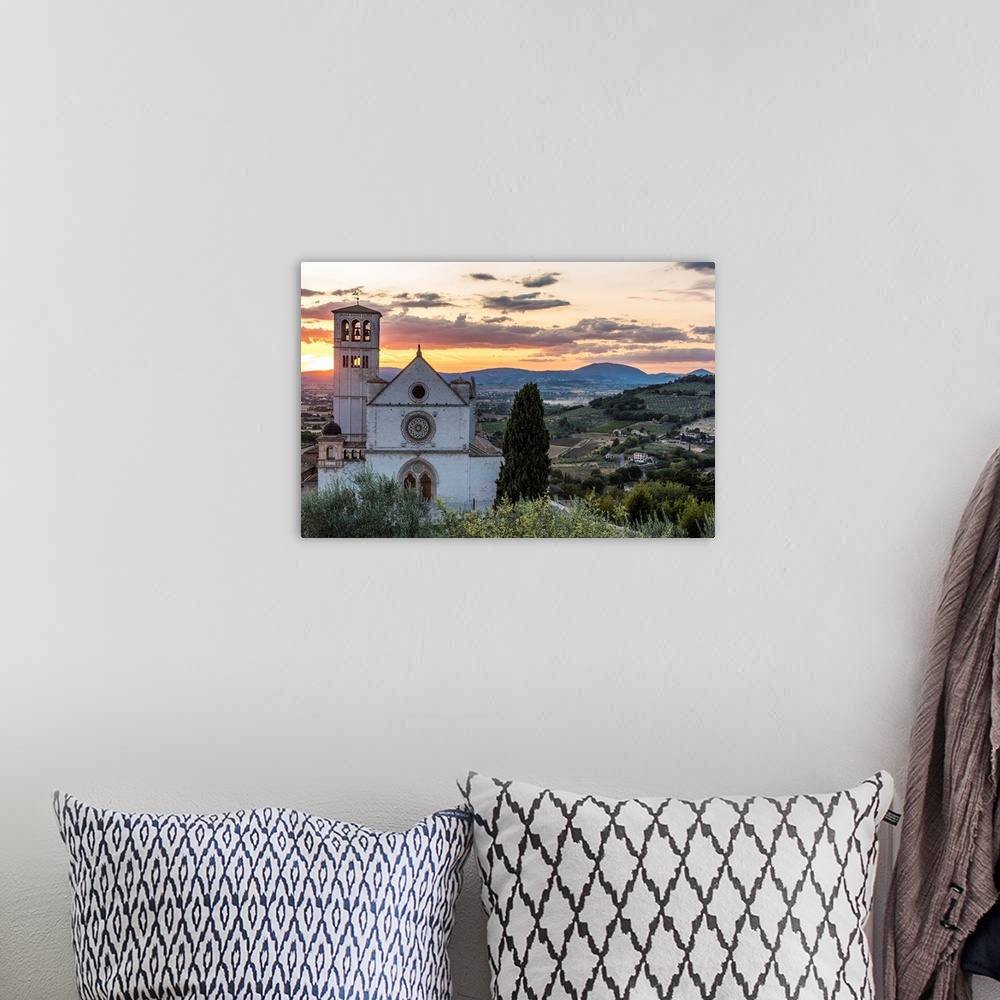 A bohemian room featuring Europe, Italy, Umbria, Assisi. Sunset at the Basilica of Saint Francis of Assisi.