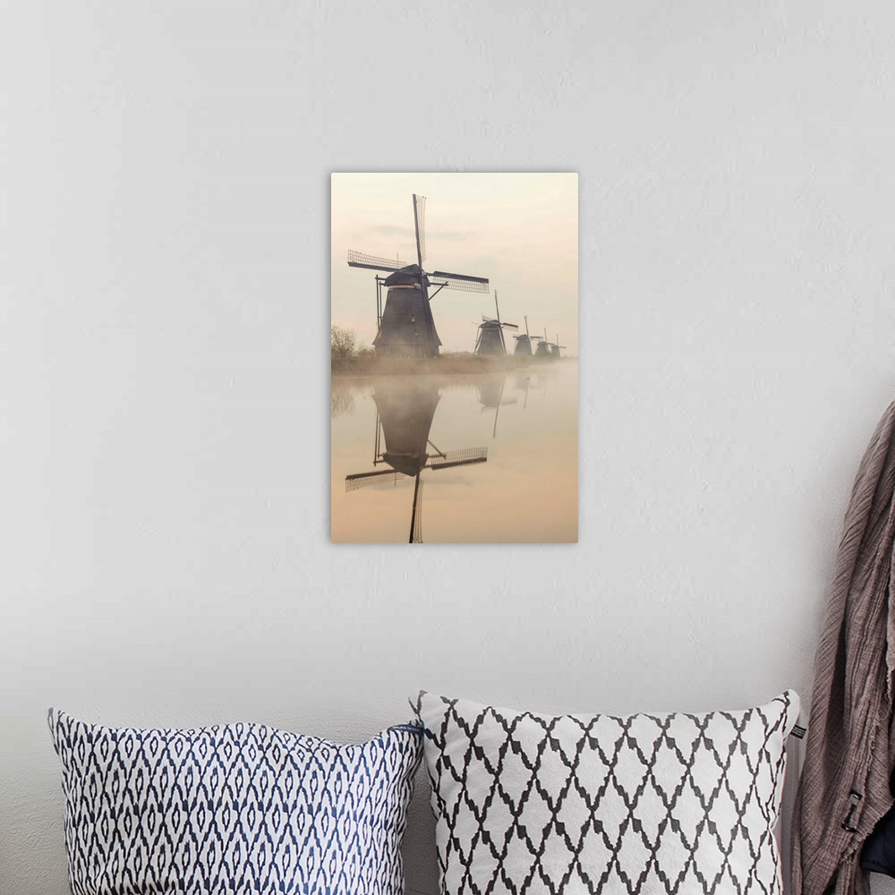 A bohemian room featuring Europe, Netherlands, Alblasserdam, Kinderdijk, Windmills.