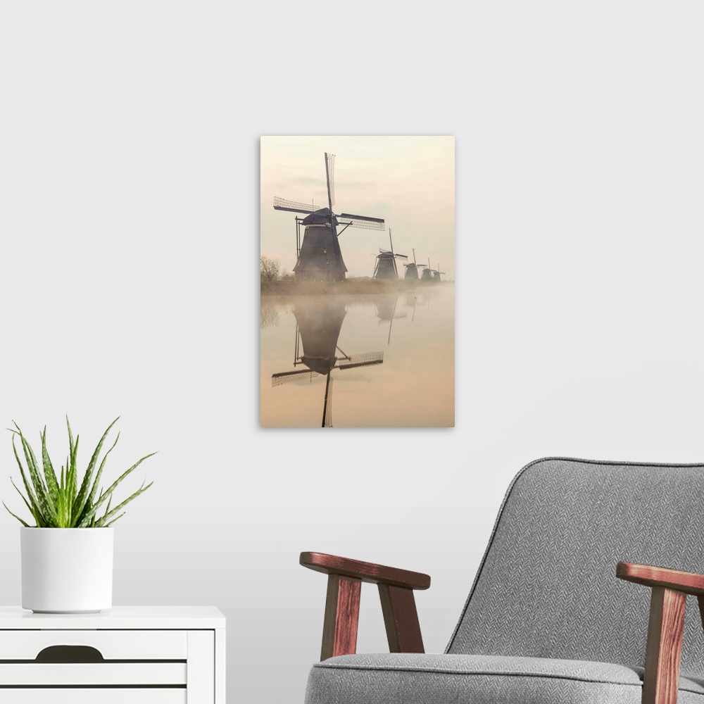 A modern room featuring Europe, Netherlands, Alblasserdam, Kinderdijk, Windmills.