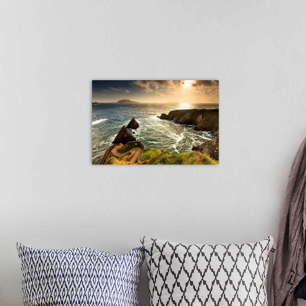 A bohemian room featuring Europe, Northern Europe, Ireland, Kerry, Dingle, Dunquin pier at sunset