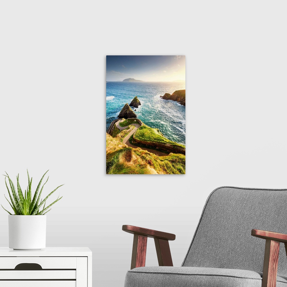 A modern room featuring Europe, Northern Europe, Ireland, Kerry, Dingle, Dunquin pier at sunset