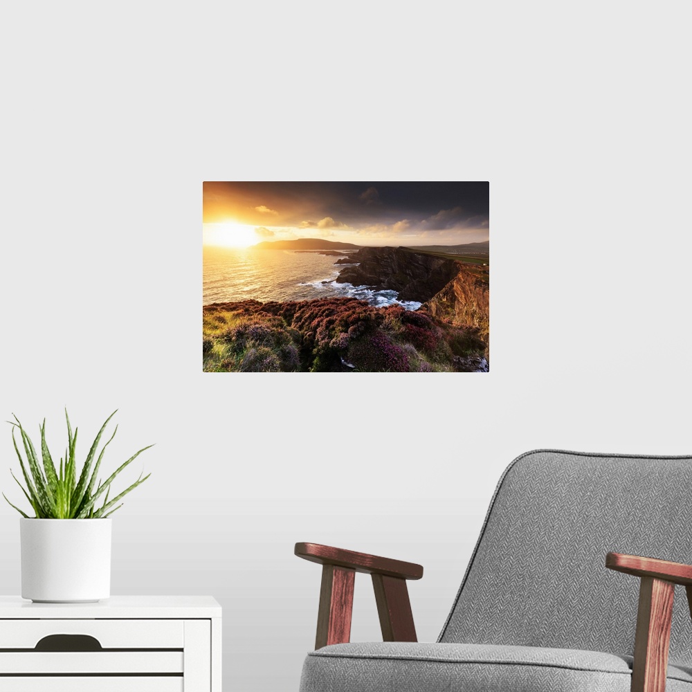 A modern room featuring Europe, Spectacular Kerry cliffs at sunset along the Ring of Kerry
