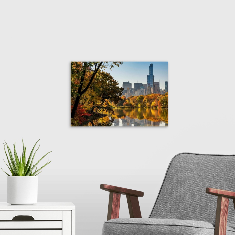 A modern room featuring Fall foliage at Central Park, Manhattan, New York, USA.