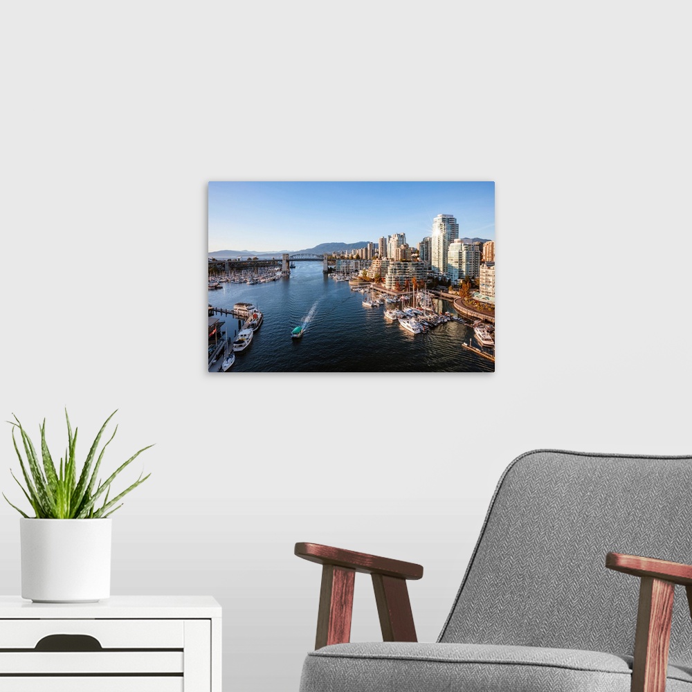 A modern room featuring False Creek, Vancouver, British Columbia, Canada