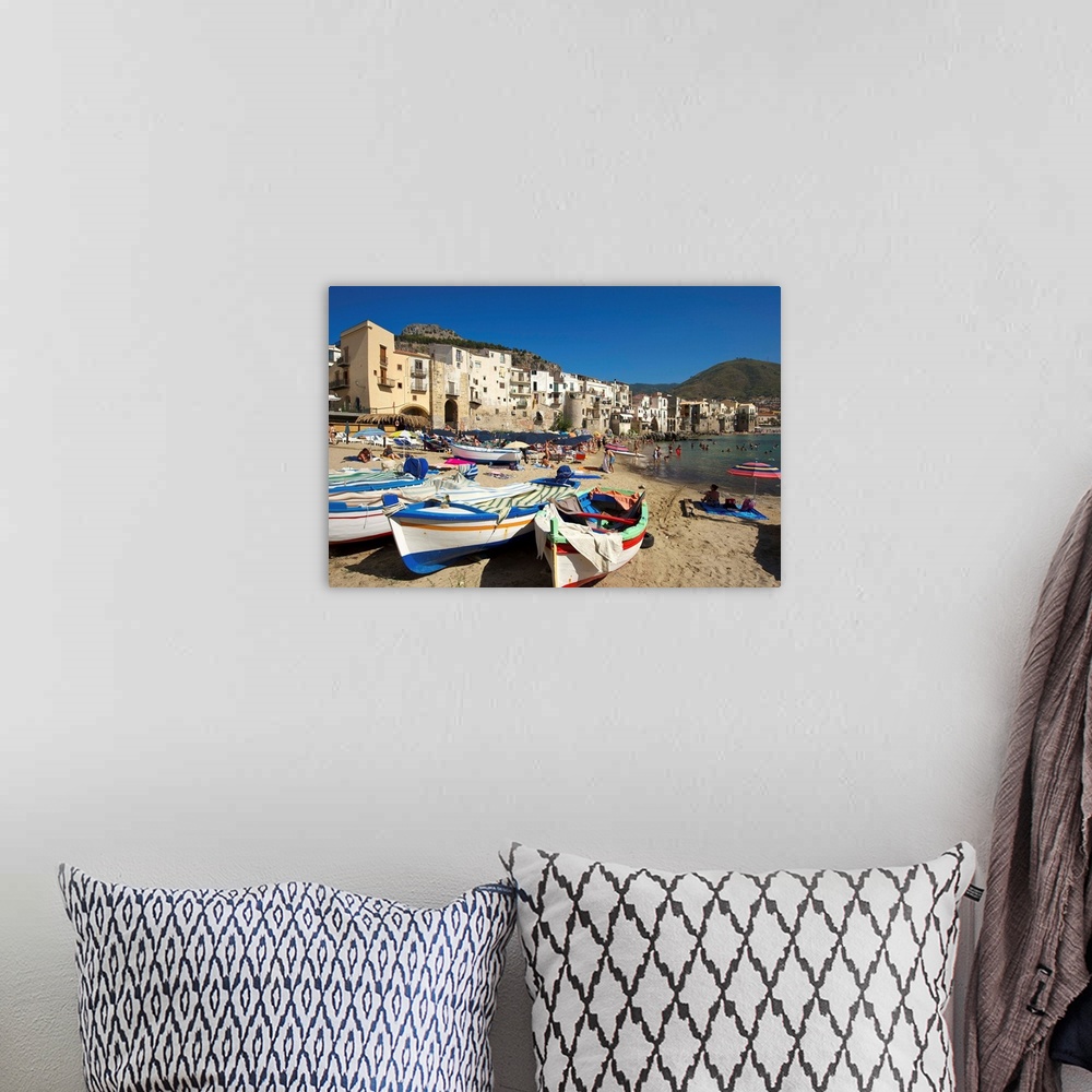 A bohemian room featuring Fishing boats, Cefalu, Sicily, Italy