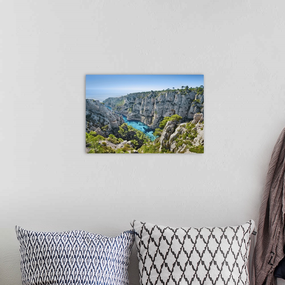 A bohemian room featuring Fjord landscape in the Calanques. France, Provence-Alpes-Cote d'Azur, Bouches-du-Rhone, Cassis, C...