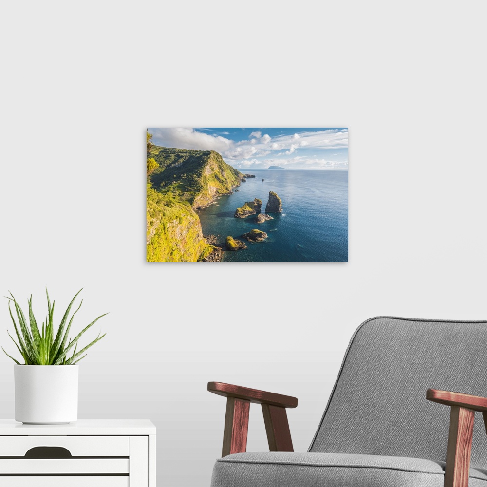 A modern room featuring Flores island, Azores, Portugal, Baioa de Alagoa and coastal landscape.