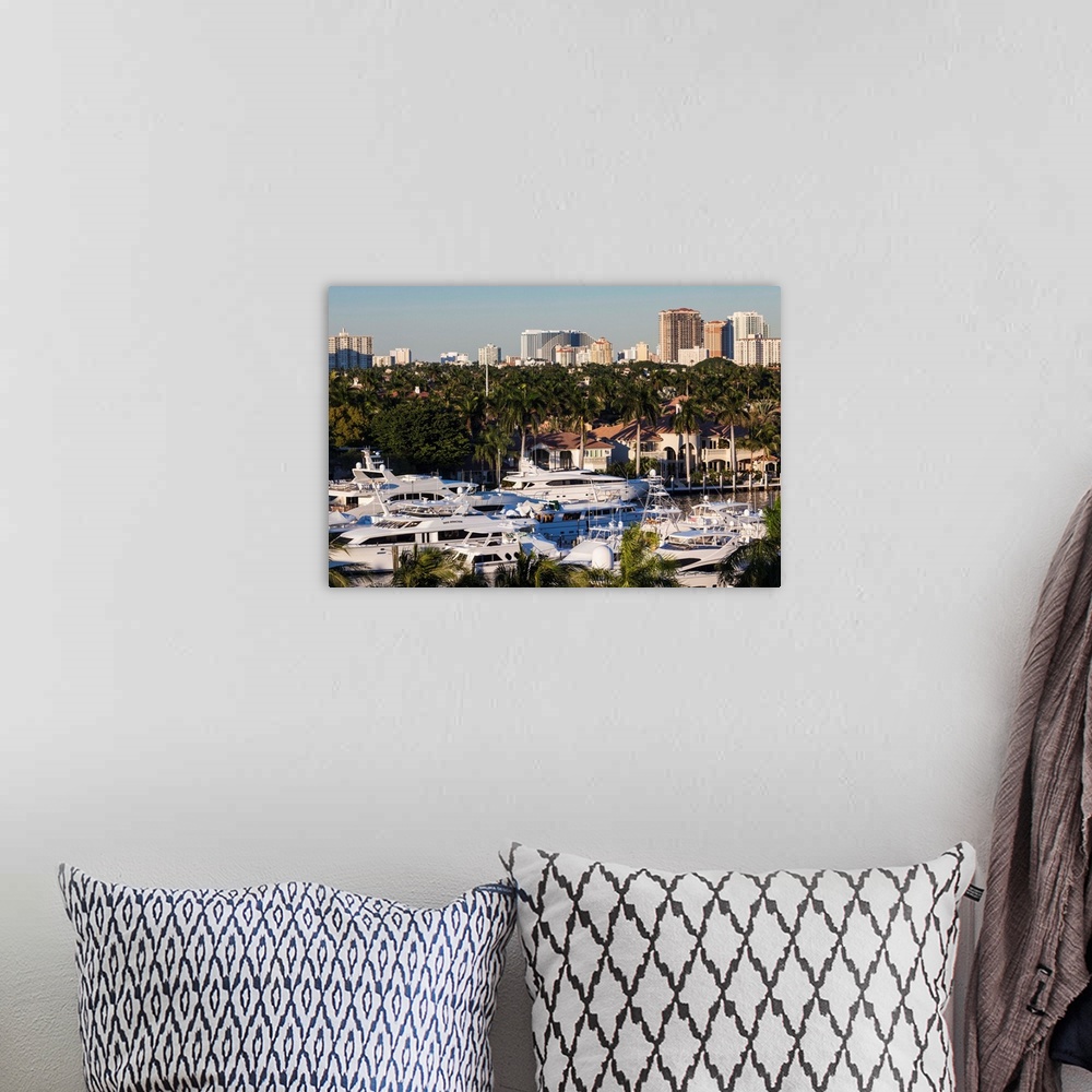 A bohemian room featuring USA, Florida, Fort Lauderdale, city view from Intercoastal Waterway with yachts