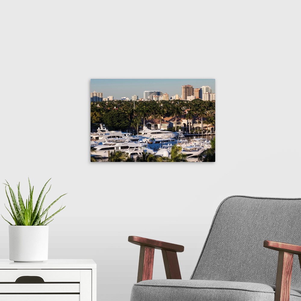 A modern room featuring USA, Florida, Fort Lauderdale, city view from Intercoastal Waterway with yachts