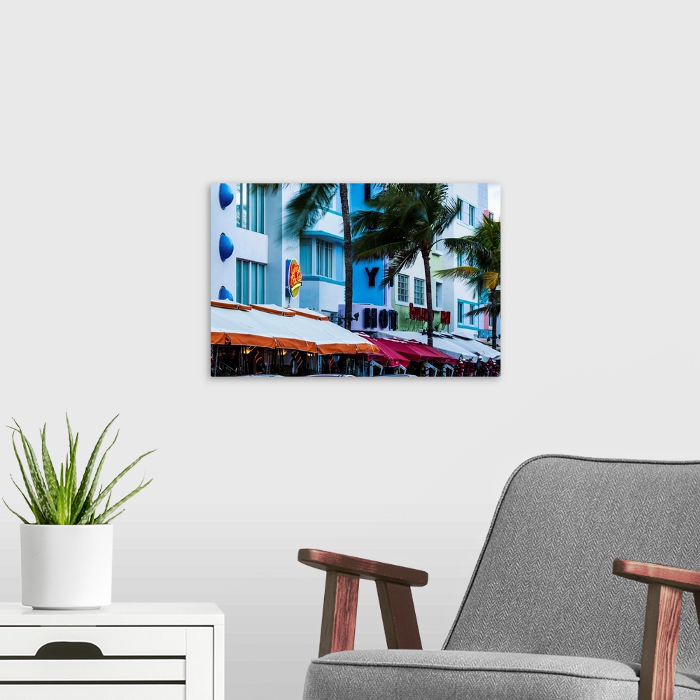 A modern room featuring USA, Florida, Miami Beach, South Beach hotels on Ocean Drive, morning