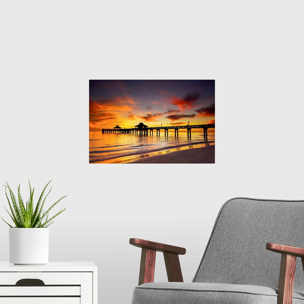 A modern room featuring Fort Myers Pier At Sunset, Fort Myers, Florida, USA