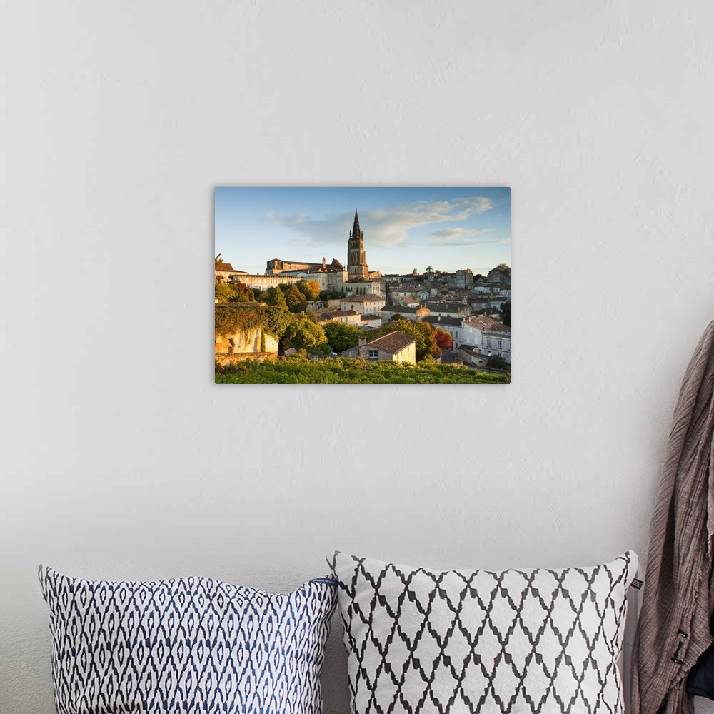 A bohemian room featuring France, Aquitaine Region, Gironde Department, St-Emilion, wine town, town view with Eglise Monoli...