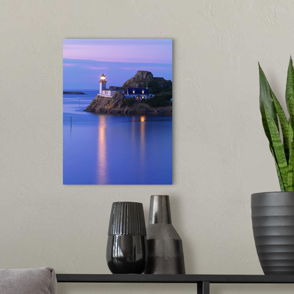 A modern room featuring France, Finistere, Bay of Morlaix, Carantec, Louet island and lighthouse with chateau du Taureau ...