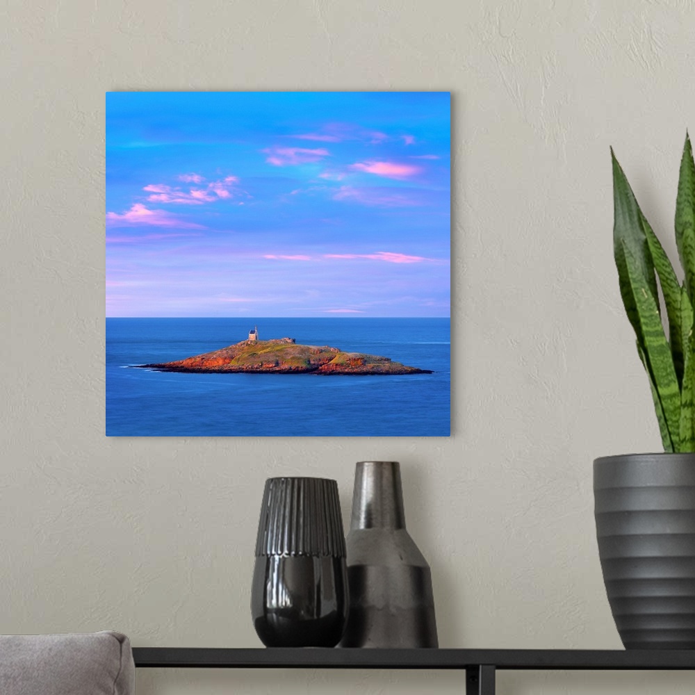 A modern room featuring France, France, Cote d'armor, Erquy, isle of Saint Michel at dusk.