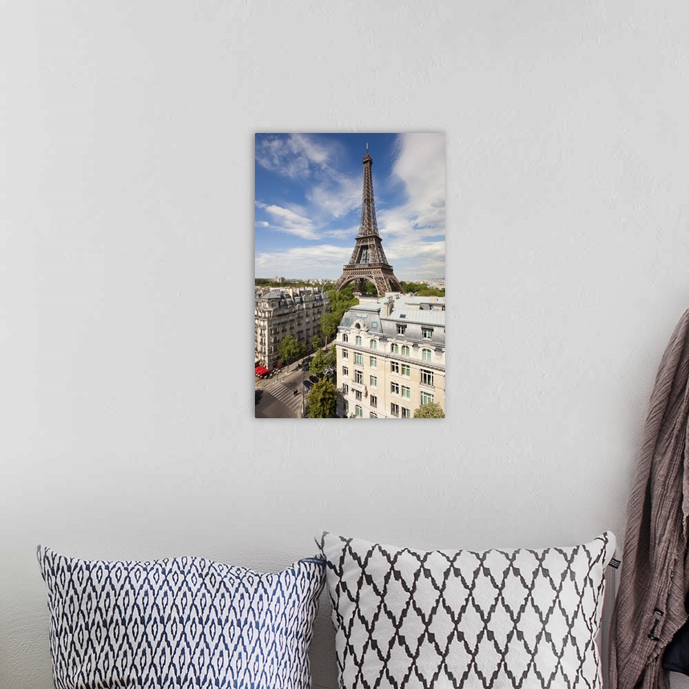 A bohemian room featuring France, Paris, Eiffel Tower, viewed over rooftops