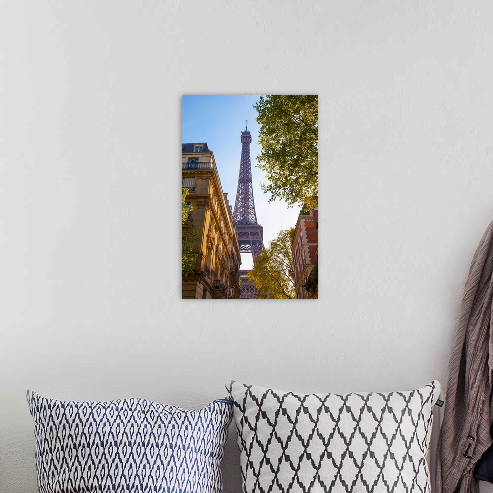 A bohemian room featuring France, Paris, Eiffel Tower, view through street.