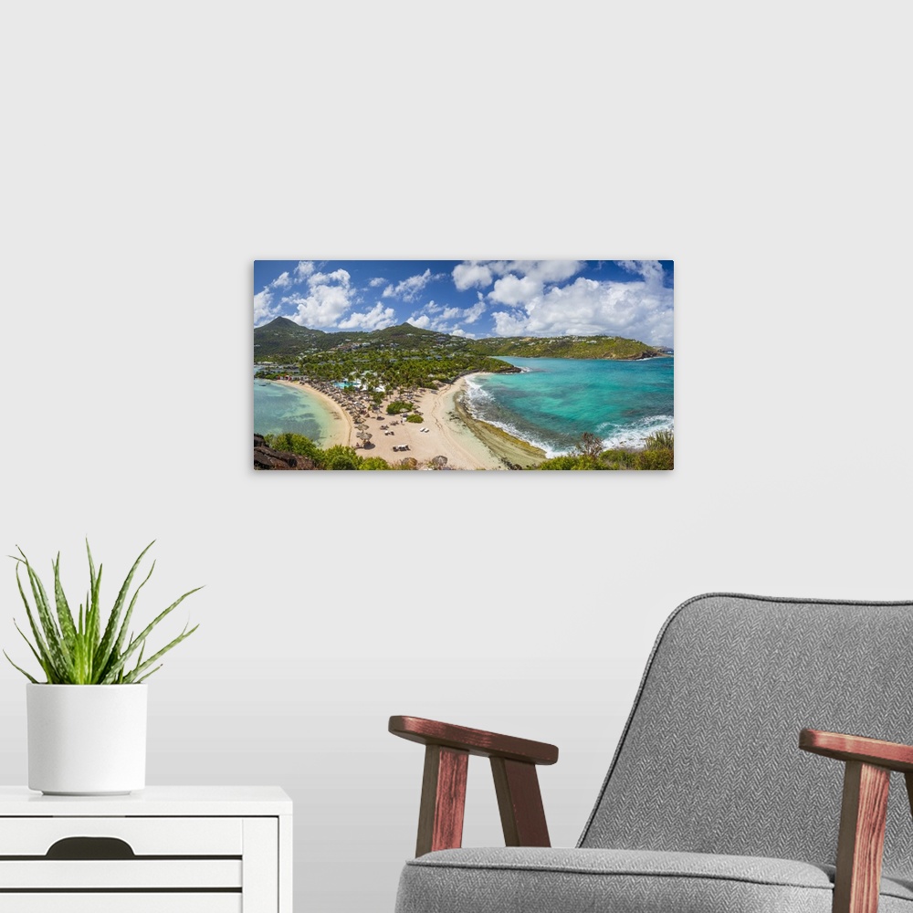 A modern room featuring French West Indies, St-Barthelemy, Grand Cul-de-Sac of the Anse du Grand-Cul-de-Sac bay with beac...