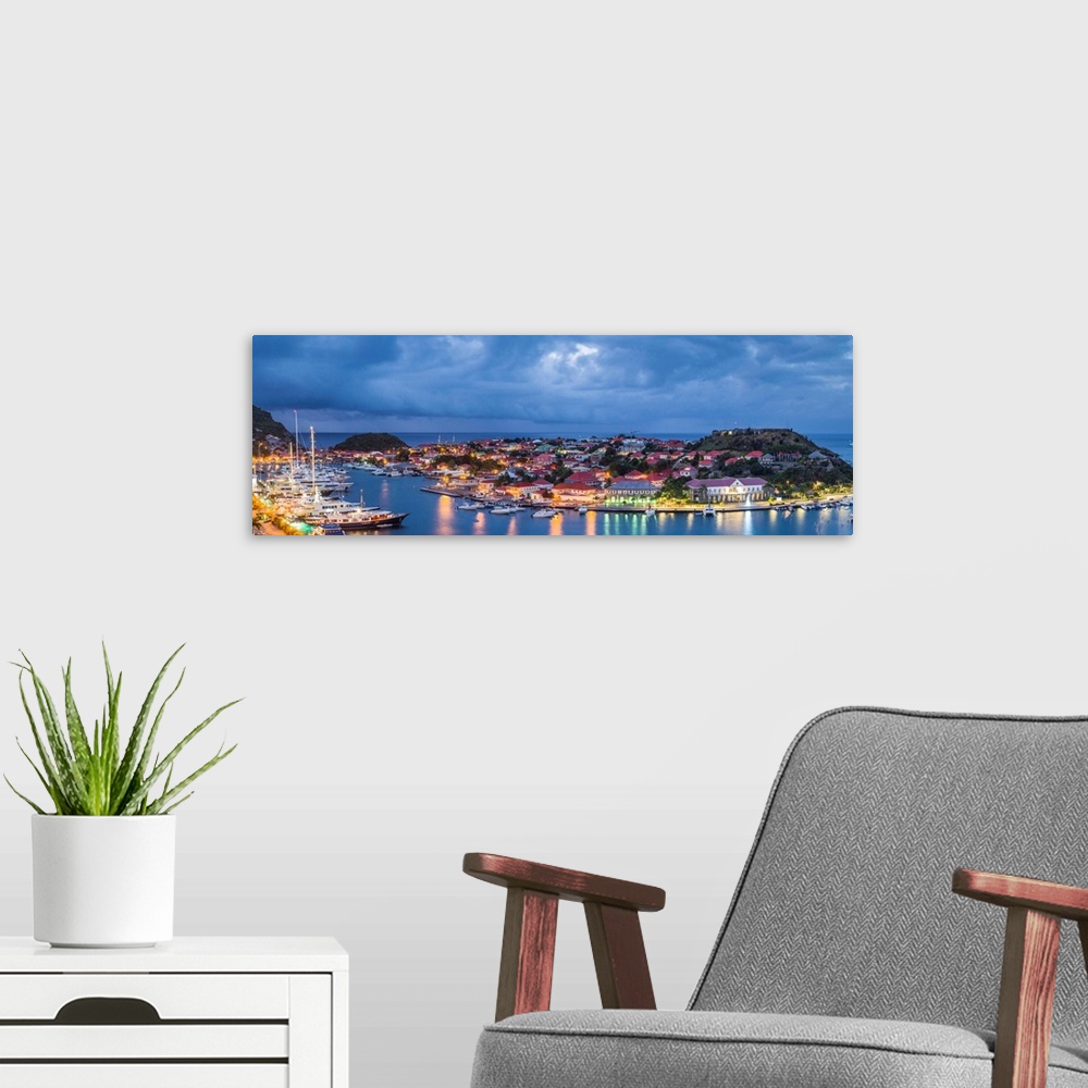A modern room featuring French West Indies, St-Barthelemy, Gustavia, Gustavia Harbor from Fort Gustave, dawn