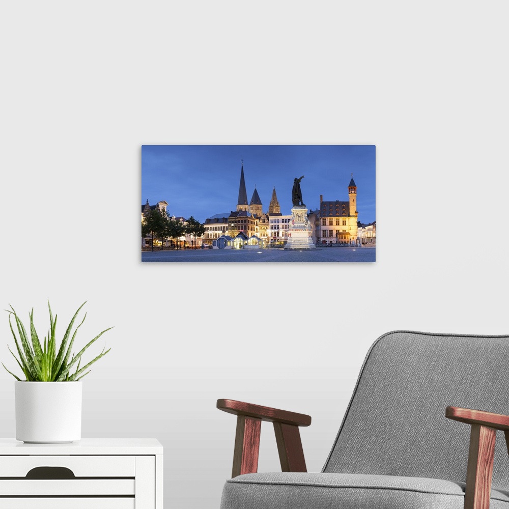 A modern room featuring Friday Market Square at dusk, Ghent, Flanders, Belgium.