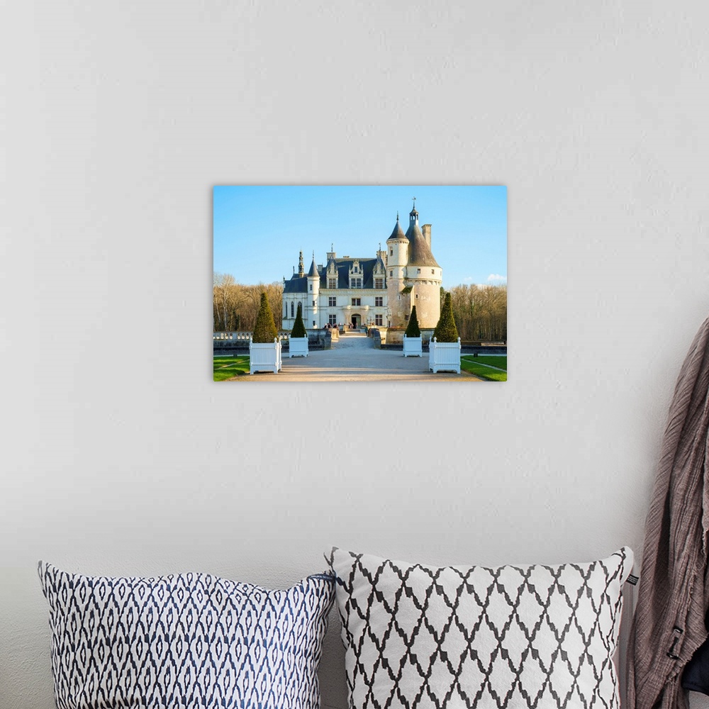 A bohemian room featuring Front entrance to Chateau de Chenonceau castle, Chenonceaux, Indre-et-Loire, Centre, France.
