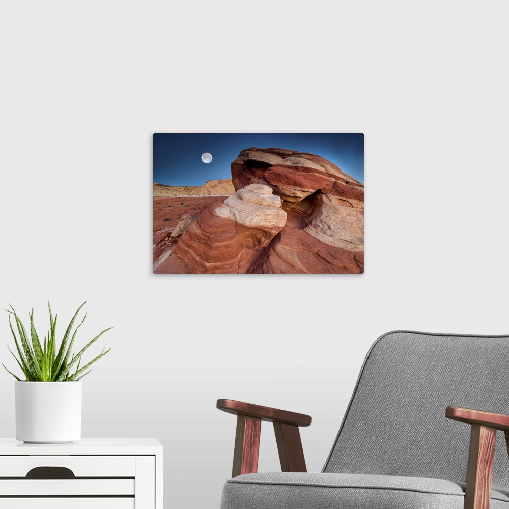 A modern room featuring Full Moon Over Rock Formations, Valley Of Fire State Park, Nevada