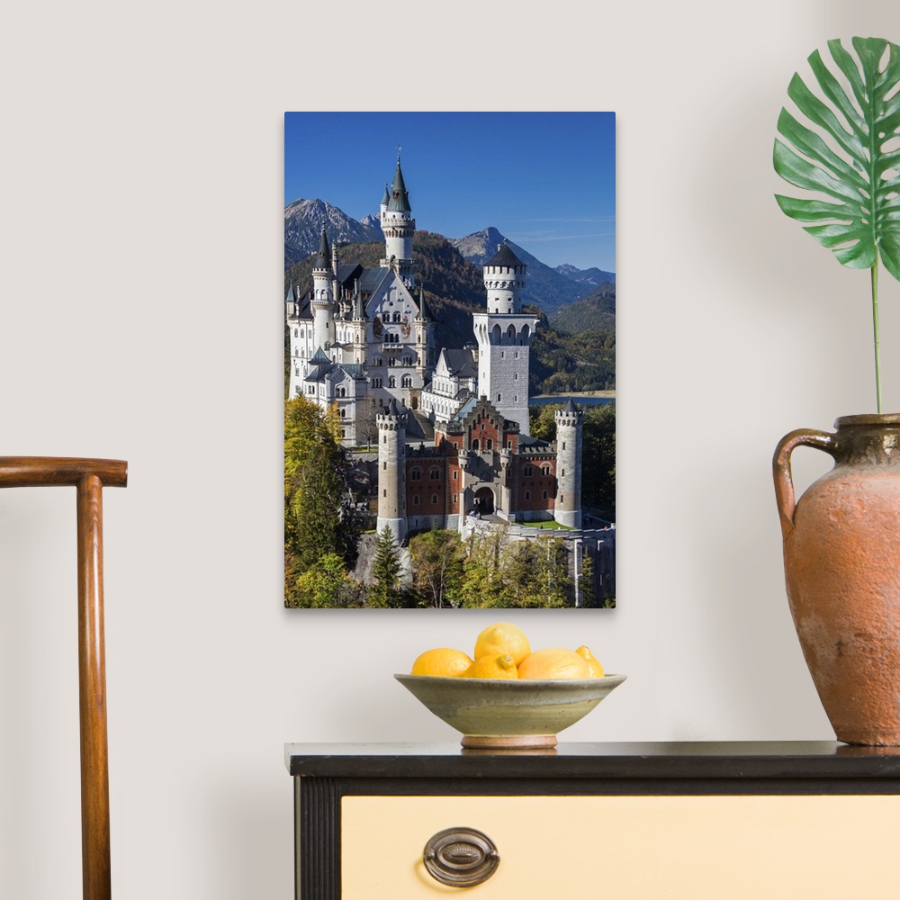 A traditional room featuring Germany, Bavaria, Hohenschwangau, Schloss Neuschwanstein castle, elevated view, fall.
