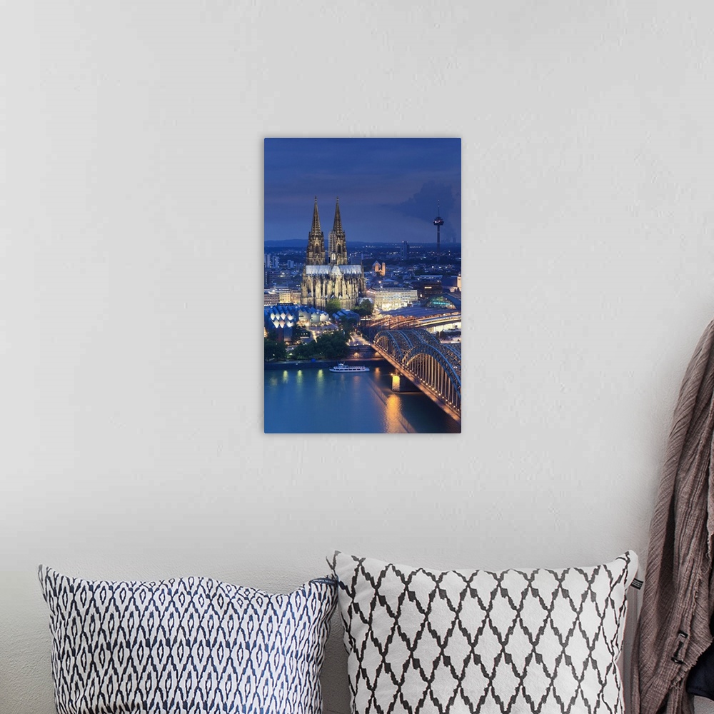 A bohemian room featuring Germany, North Rhine Westphalia, Cologne (Koln), Hohenzoller Bridge over River Rhine and Cathedral