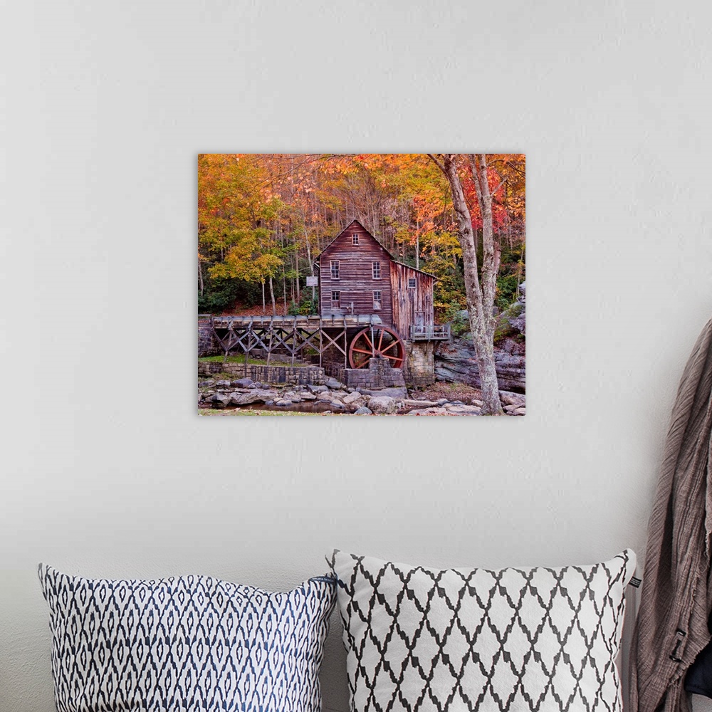 A bohemian room featuring Glade Grist Mill In Autumn, Babcock State Park, West Virginia, USA