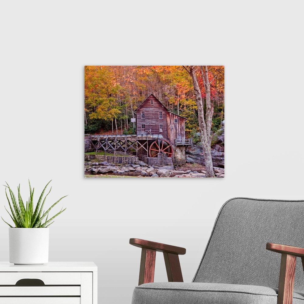 A modern room featuring Glade Grist Mill In Autumn, Babcock State Park, West Virginia, USA