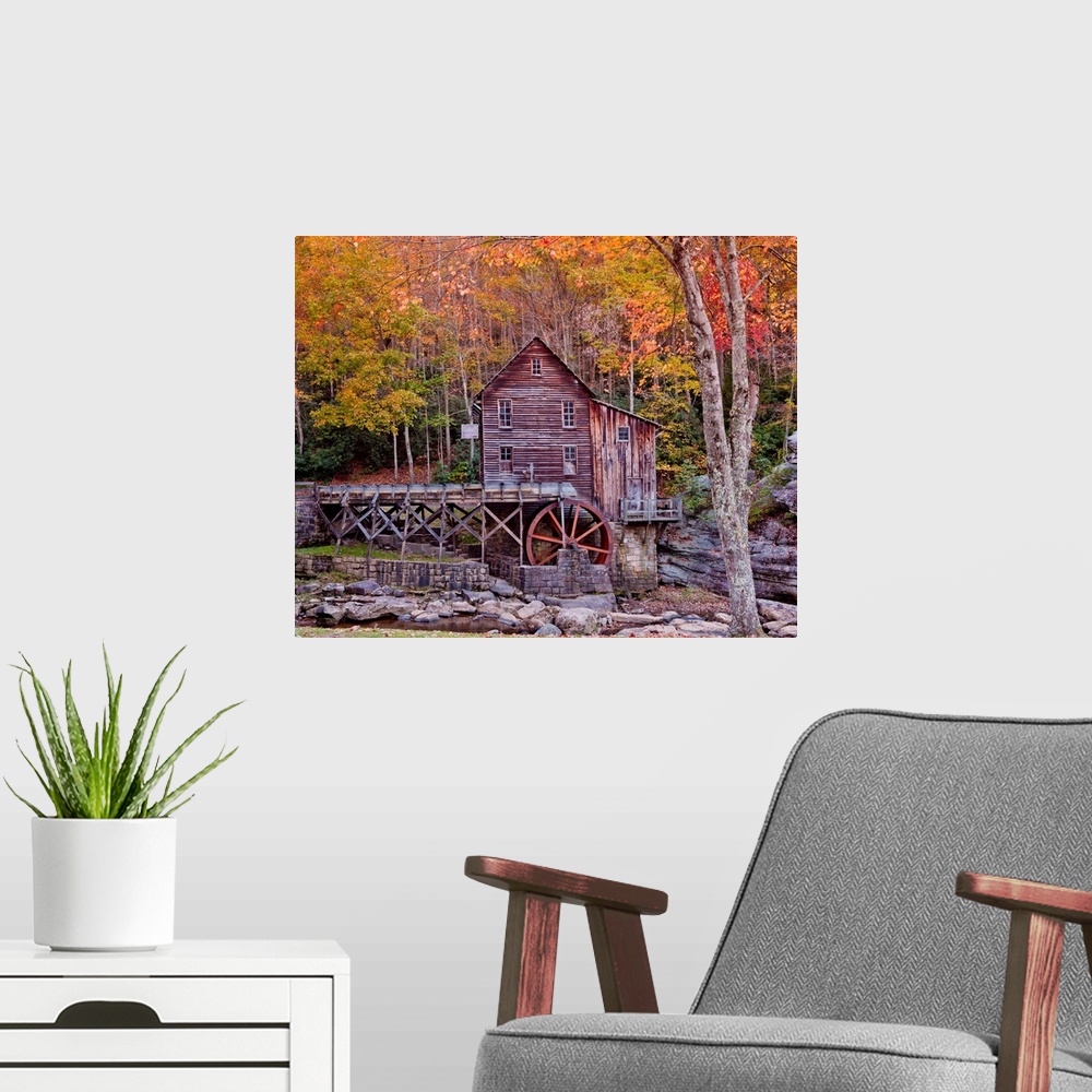 A modern room featuring Glade Grist Mill In Autumn, Babcock State Park, West Virginia, USA