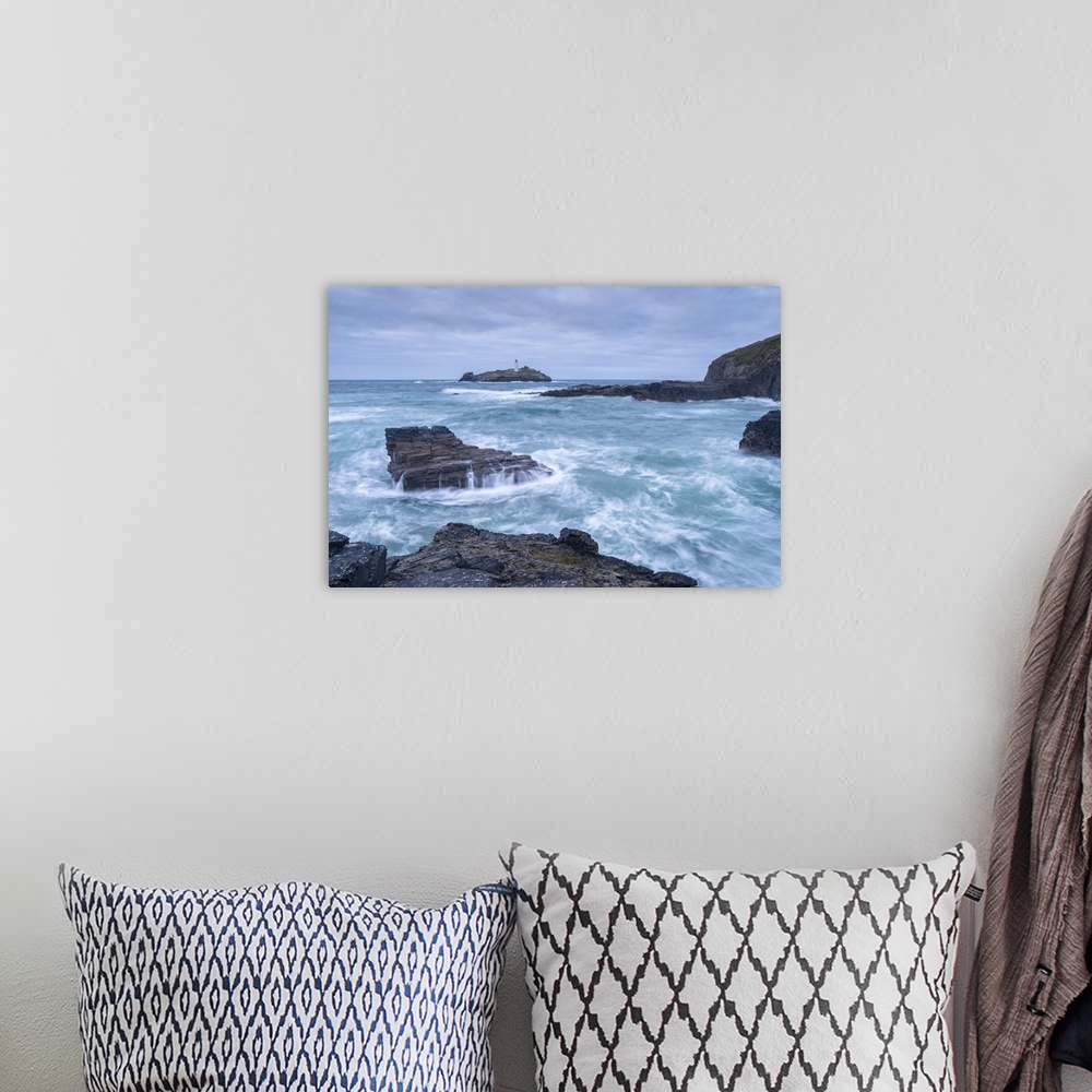 A bohemian room featuring Godrevy Lighthouse on the Cornish coast, Cornwall, England