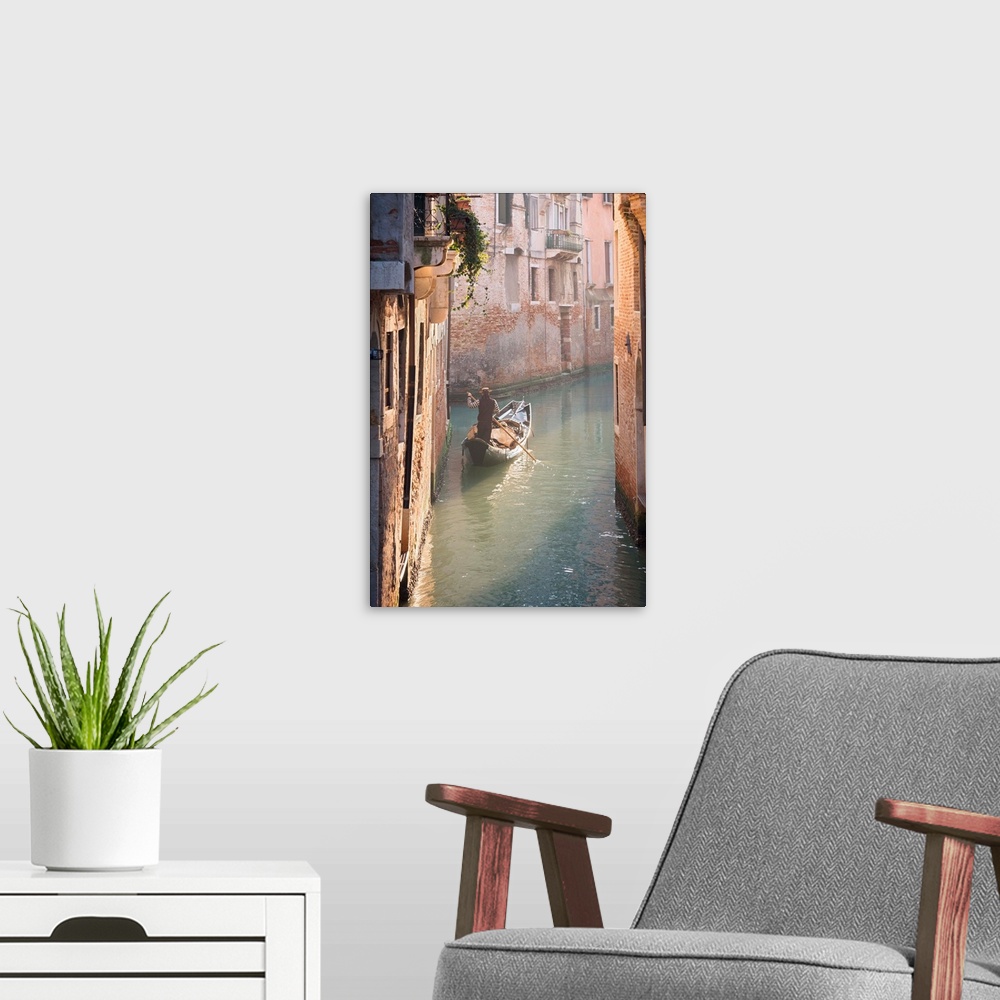 A modern room featuring Gondola And Gondolier In A Small Venetian Canal, Venice, Veneto, Italy